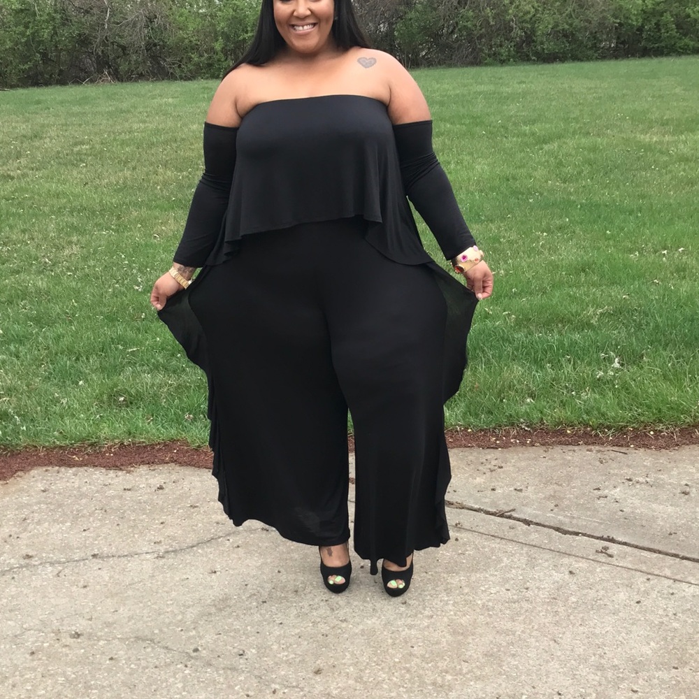 Side Ruffle Jumpsuit - Black - Picture 3 of 3